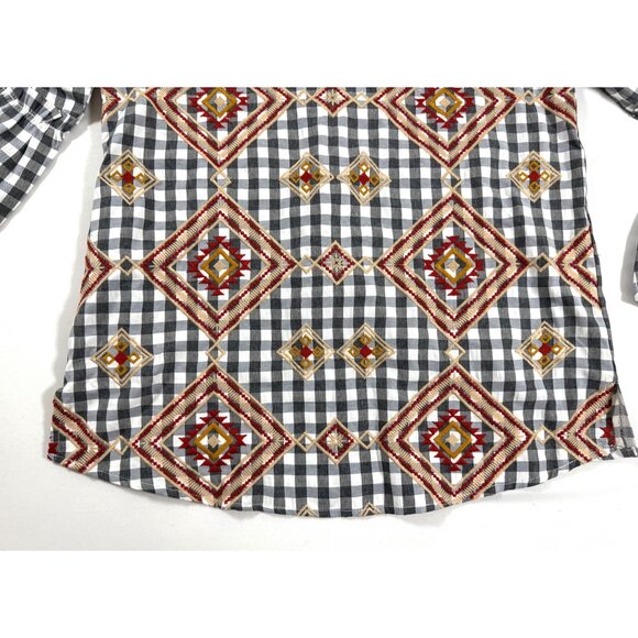 Savanna Jane Embroidered Gingham Blouse S NWT Boho Western Aztec Soft Geometric - Picture 5 of 14